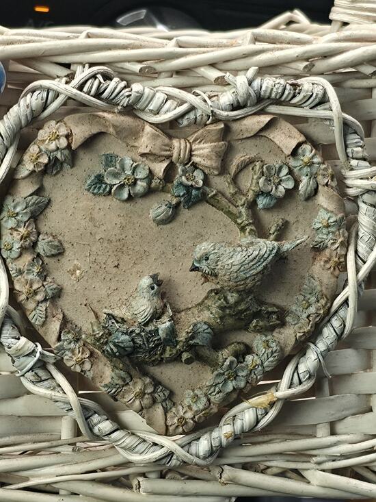 Unbranded Other - Vintage Rustic Basket Woven Wicker Ceramic Heart Farmhouse Cottage Shabby Chic